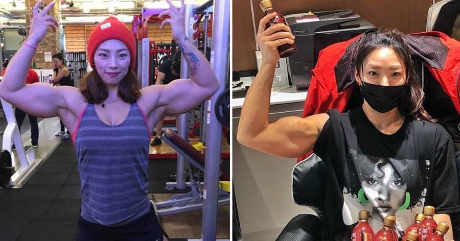 韓國肌肉猛女，手臂一抬便是健碩肱二頭肌，不遜色于男士，又不失女人的柔美